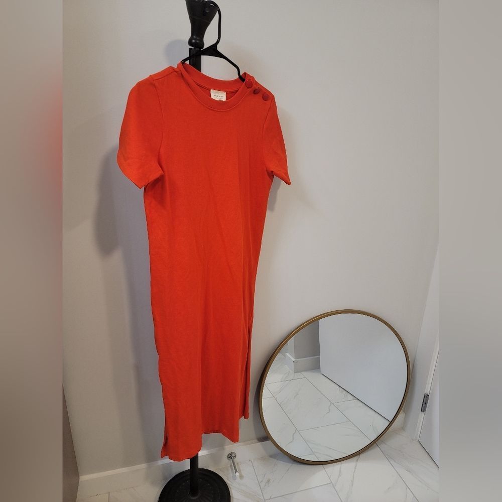 Sezane Classic Orange Midi Shirt Dress